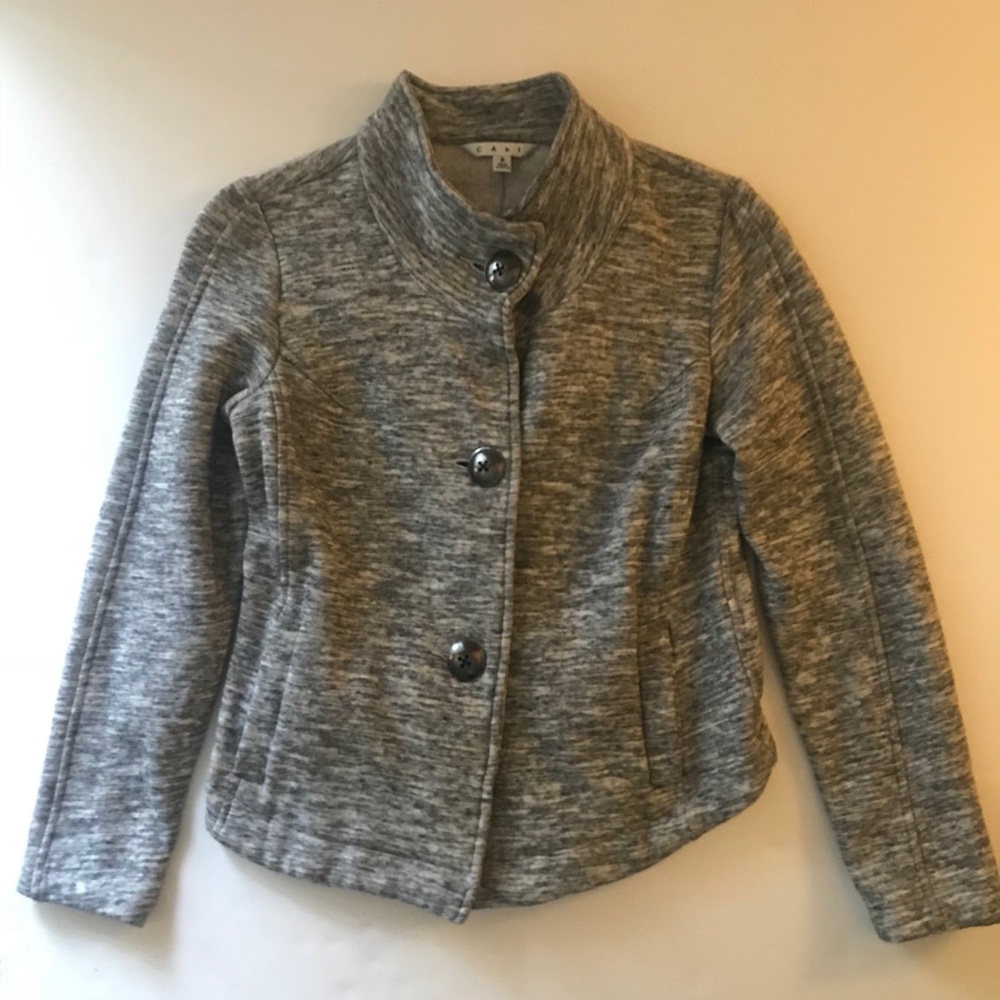 CABI #596 button fleece gray sweatshirt jacket SM